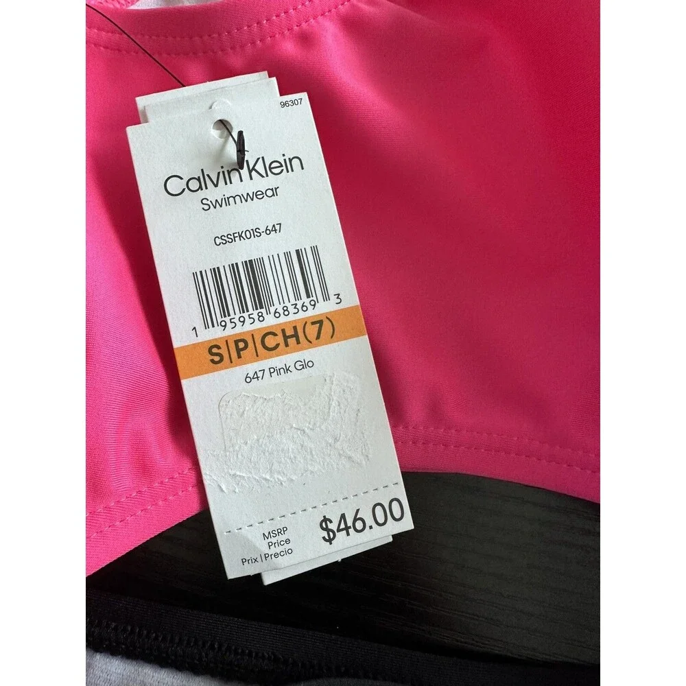 Calvin Klein Big Girls Cutout Color Block Bikini Swimsuit One Piece Pink Black 7